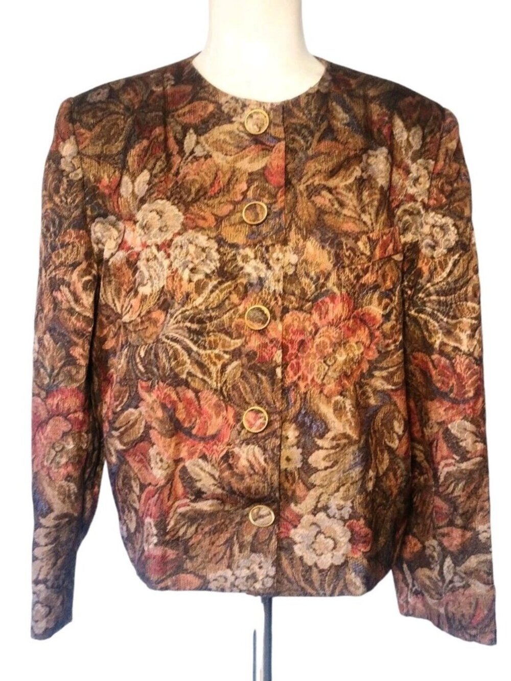 Andre Barreau Floral Tapestry Blazer Jacket 12 Vintage Button Up Office USA Made